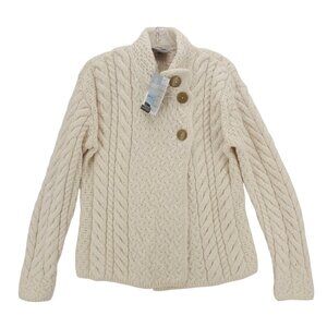 NWT ARAN Super Soft Merino Wool 3-Button Cardigan Asymmetrical Cable Knit XL